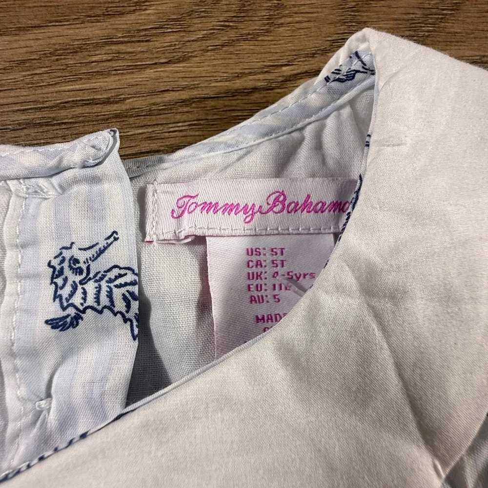 Tommy Bahama Girls Nautical Smocked Dress Blue White Stripe Size 5 Preppy